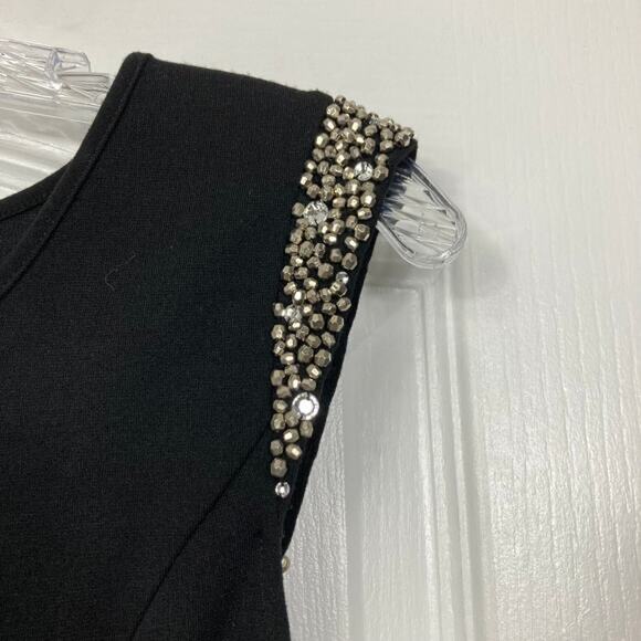 NWOT SOPRANO Dress M Crystal Beaded Flutter Sleeve Fit & Flare Pleated Knee - Picture 3 of 5